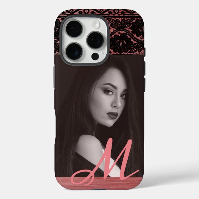 Black Lace on Rose Gold – Custom Photo & Initial Case-Mate iPhone Case (Back)