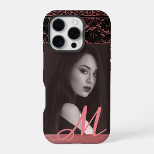 Black Lace on Rose Gold – Custom Photo & Initial iPhone 16 Pro Case