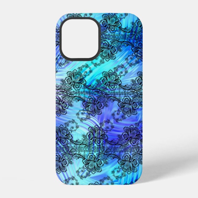 Black Lace On Soft Blue Patterned Glass Case-Mate  iPhone Case (Back)