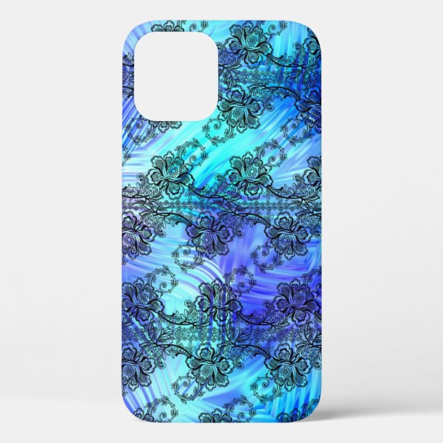 Black Lace On Soft Blue Patterned Glass Case-Mate  iPhone Case (Back)