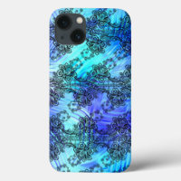Black Lace On Soft Blue Patterned Glass
