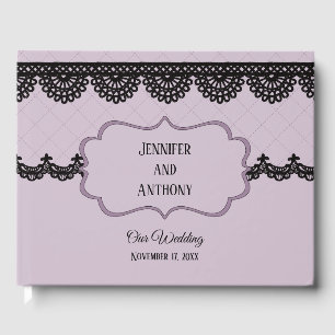 Black Lace on Soft Lavender Custom Wedding Guest Book