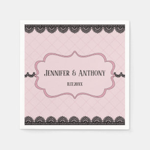 Black Lace on Soft Pink Custom Wedding Napkin