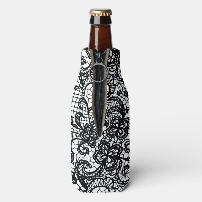Black Lace on White Can Cooler (Bottle Back)