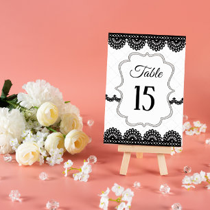 Black Lace on White Custom Wedding Table Number