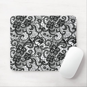 Black Lace on White Mouse Mat