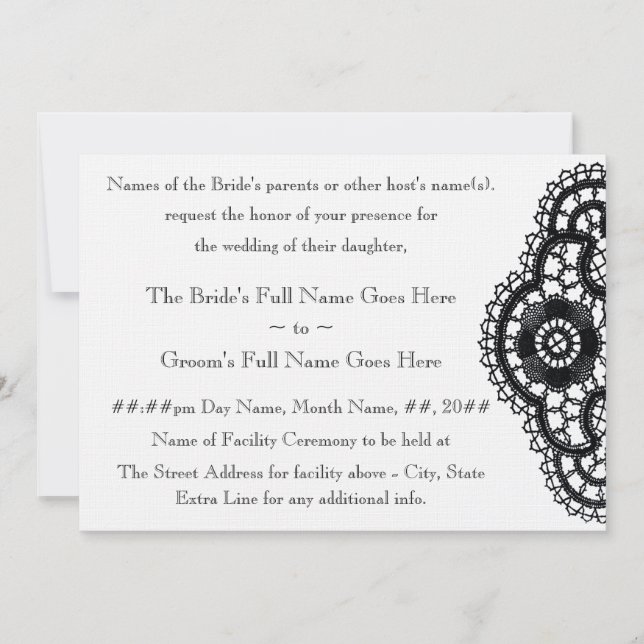 Black Lace on White (Wedding Invitation) Invitation (Front)