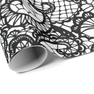 Black Lace on White Wrapping Paper