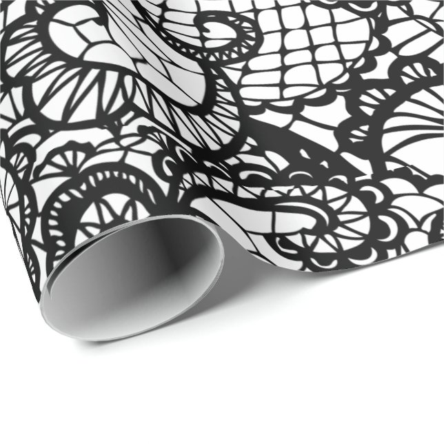 Black Lace on White Wrapping Paper (Roll Corner)