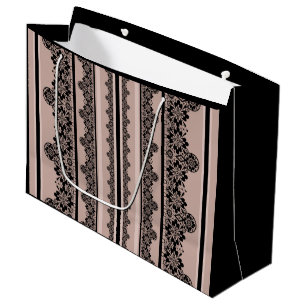 Black lace, openwork, brown background, beige, Bla Large Gift Bag