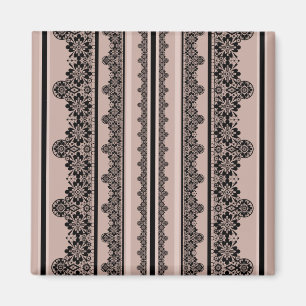 Black lace, openwork, brown background, beige, Bla Magnet