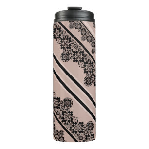 Black lace, openwork, brown background, beige, Bla Thermal Tumbler