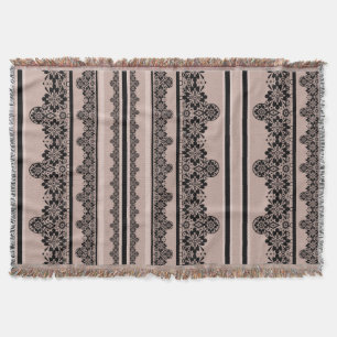 Black lace, openwork, brown background, beige, Bla Throw Blanket