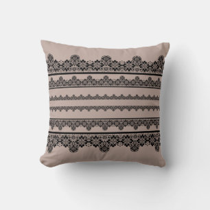 Black lace, openwork, brown background cushion
