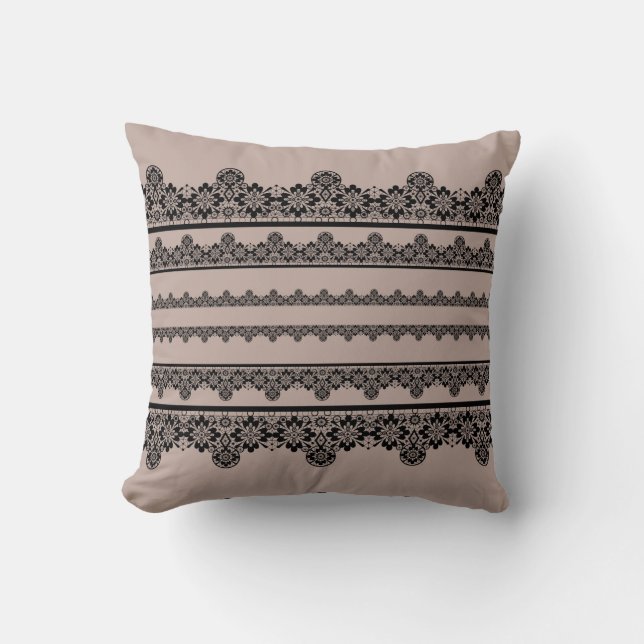 Black lace, openwork, brown background cushion (Front)