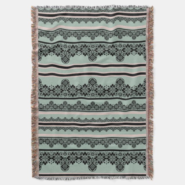 Black lace , openwork throw pillow blanket (Front Vertical)