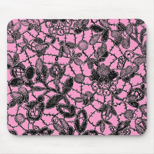 black lace over pink feminine mouse mat (Front)
