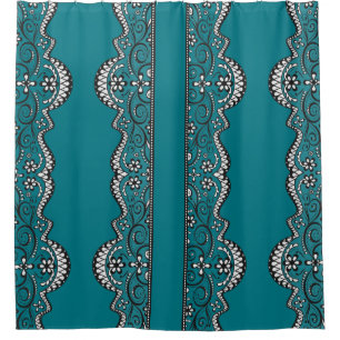 black lace panel teal elegant shower curtain