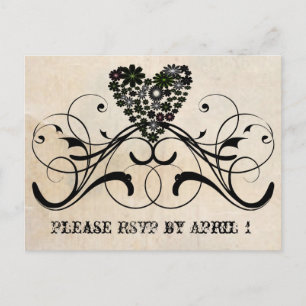 Black Lace Parchment RSVP Invitation Postcard