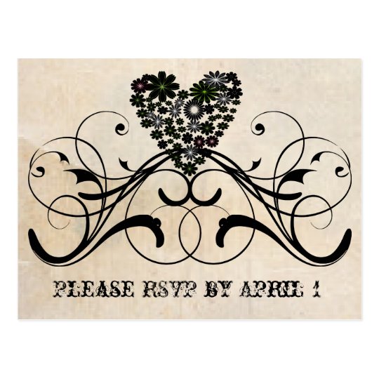 Black Lace Parchment RSVP Postcard