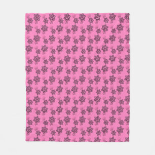 Black Lace pattern on pink background Fleece Blanket