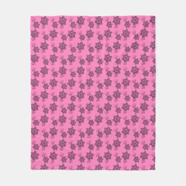 Black Lace pattern on pink background Fleece Blanket (Front)