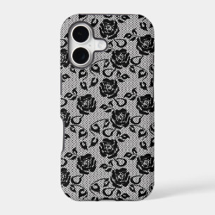 Black lace pattern on white background