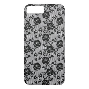 Black lace pattern on white background iPhone 8 plus/7 plus case