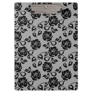 Black lace pattern on white background clipboard
