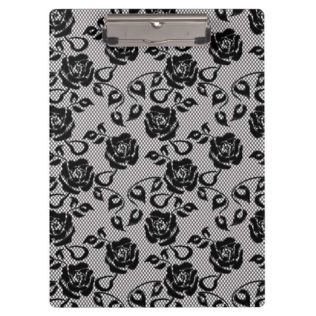 Black lace pattern on white background clipboard (Front)