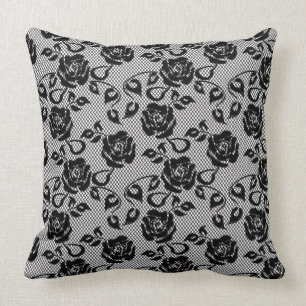 Black lace pattern on white background cushion