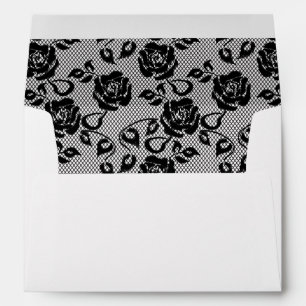 Black lace pattern on white background envelopes