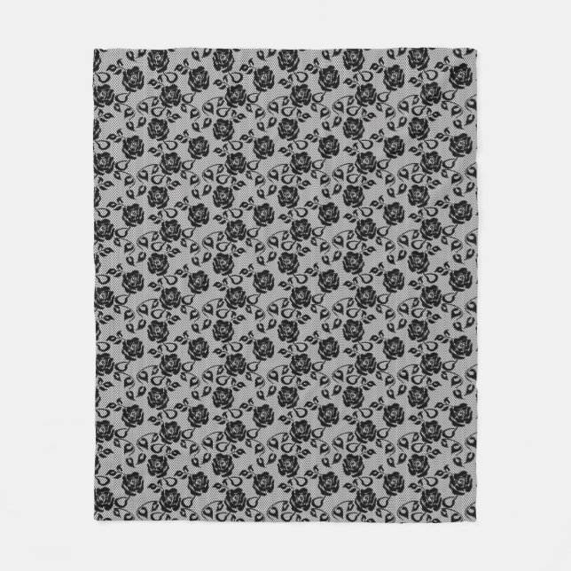 Black lace pattern on white background fleece blanket (Front)
