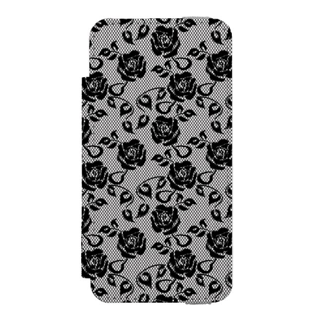 Black lace pattern on white background incipio iPhone wallet case (Folio Front)