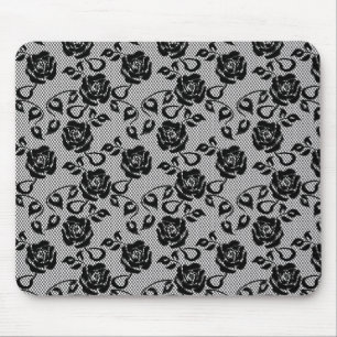 Black lace pattern on white background mouse mat