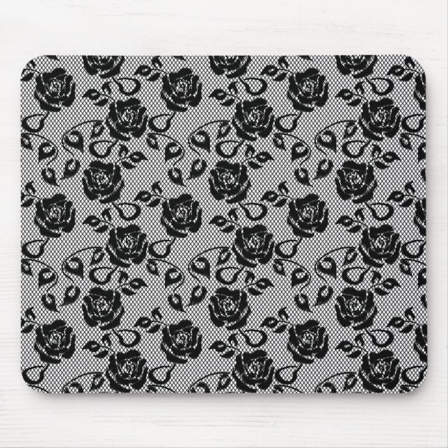 Black lace pattern on white background mouse mat (Front)