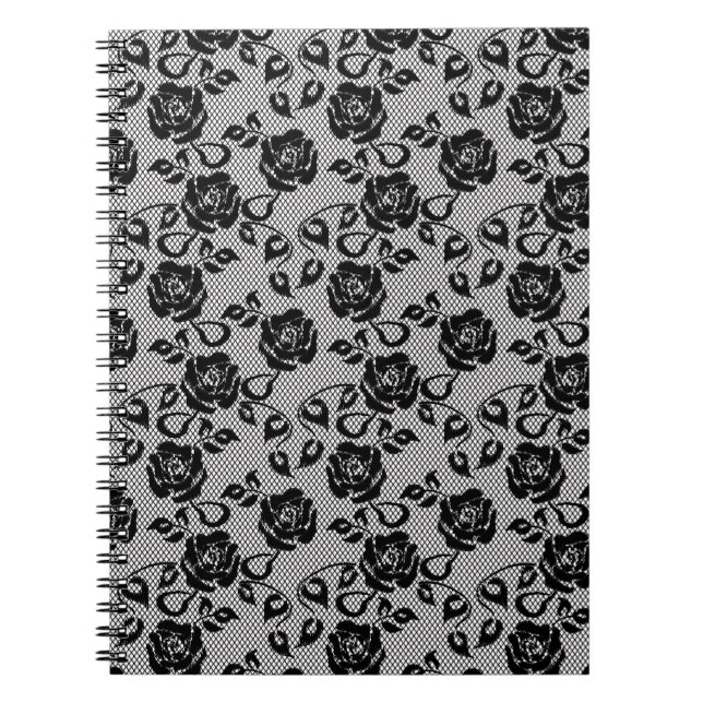 Black lace pattern on white background notebook (Front)