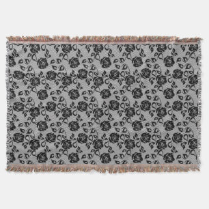 Black lace pattern on white background throw blanket