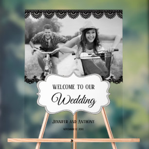 Black Lace Personalised Photo Wedding Welcome Acrylic Sign