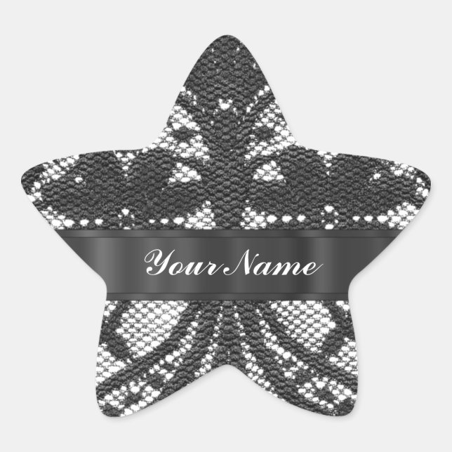 Black lace personalised star sticker (Front)