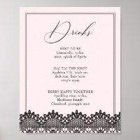 Black Lace Pink Bachelorette Drink or Bar Menu
