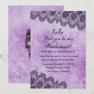 Black Lace Purple Gothic Wedding Bridesmaid Invitation