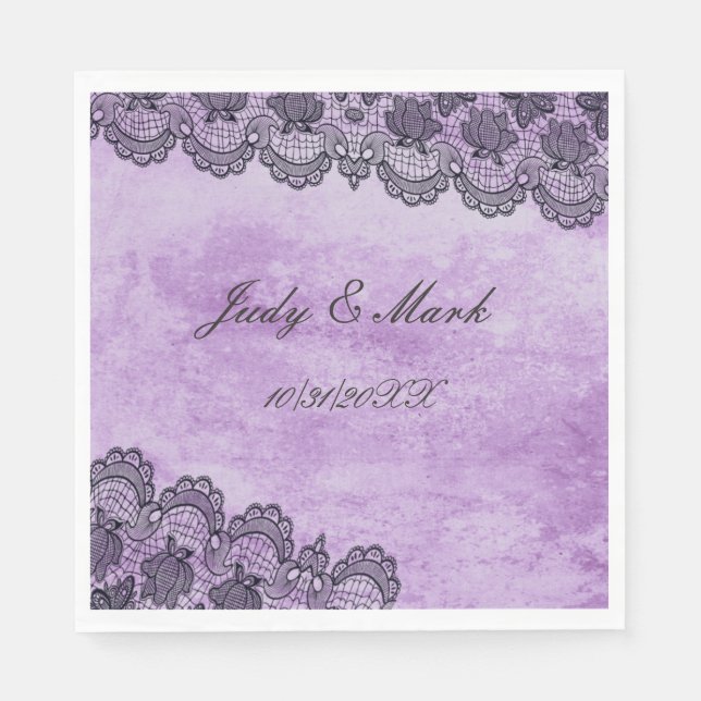 Black Lace Purple Gothic Wedding Paper Napkin (Front)
