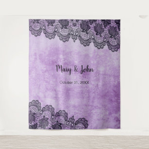 Black Lace Purple Gothic Wedding Photo Backdrop Tapestry