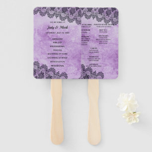 Black Lace Purple Gothic Wedding Program Hand Fan