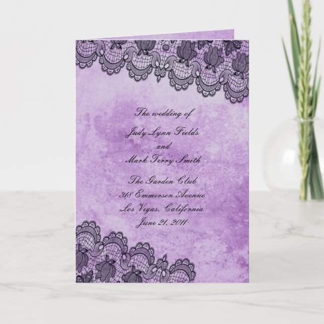 Black Lace Purple Gothic Wedding Programme (Front)