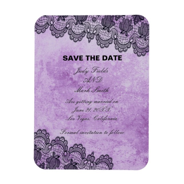 Black Lace Purple Gothic Wedding Save The Date Magnet (Vertical)