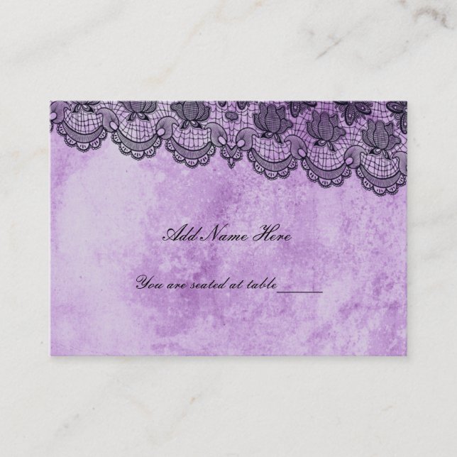 Black Lace Purple Gothic Wedding Table Place Card (Front)