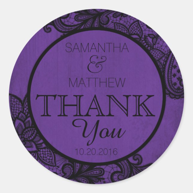 Black Lace Purple Modern Goth Thank You Label (Front)