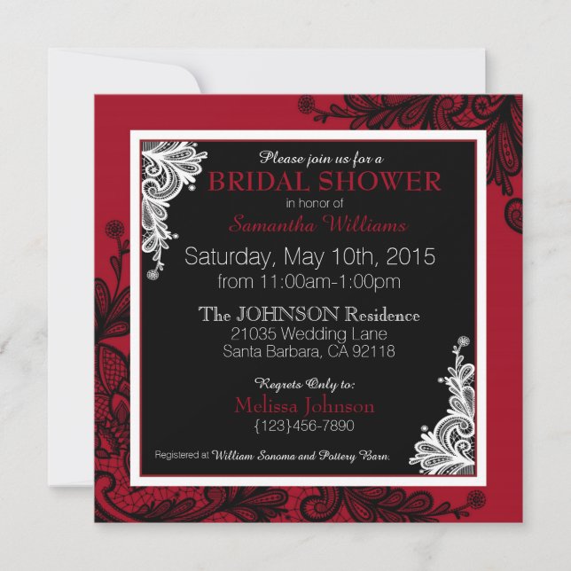 Black Lace Red Modern Goth Bridal Shower Invitation (Front)